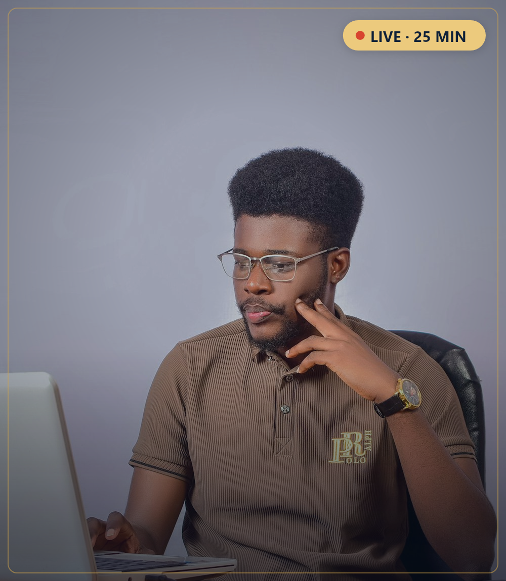 A candidate in a live 1:1 assessment call with a former banker